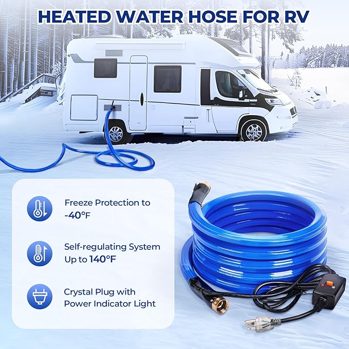 HIRALIY 50FT Heated Water Hose for RV, Water Line Freeze Protection, 5/8" Inner Diameter, Camper, Garden, RV Accessories, Livestock, Mountain Cabin