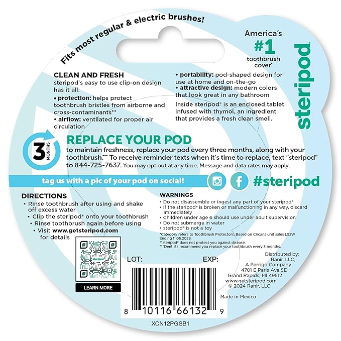 Steripod Clip-On Toothbrush Protector, Keeps Toothbrush Fresh and Clean, Fits Most Manual and Electric Toothbrushes, 1 Count