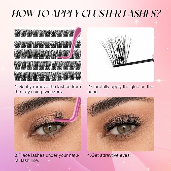 Lash Clusters DIY Eyelash Extensions 168 Clusters Lashes D Curl 0.07 Natural Individual Lash Extensions Mixed Tray False Eyelashes Soft & Strong Thin Band DIY at Home (F34-0.07D, 8-16mm)
