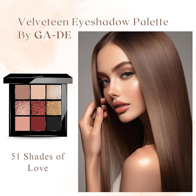 GA-DE Velveteen Eyeshadow Palette, 51 - Eyeshadow Collection with Light to Deep Shades - for Matte, Metallic, Silky and Shimmery Finishes - 0.286 oz