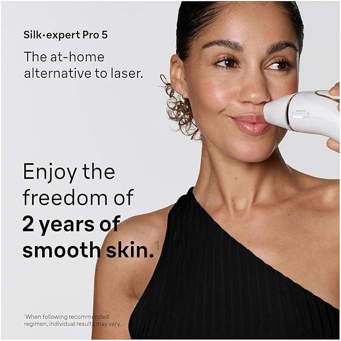 Braun Smart IPL, Silk·Expert Pro 5: at Home Laser Hair Removal for Women and Men, Permanent Visible Hair Reduction in Hair Regrowth for Body & Face, Wide Head and Two Precision Heads, IPL5347