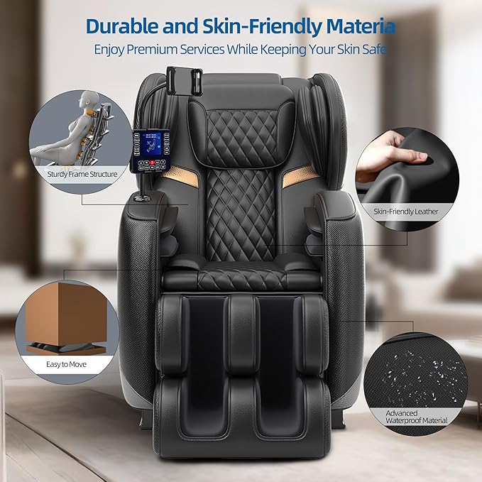 Massage Chair Full Body, Zero Gravity Massage Chair 2026 Recliner with 10 Fixed Rollers, 20 Auto Massage Modes, 8 Airbag, Waist and Back Heating, Bluetooth, Touch Screen Controller (Upgraded Black)