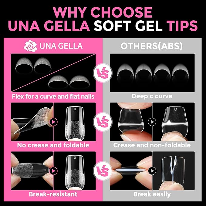 UNA GELLA Medium Square Nail Tips: 216pcs Square Press on Nails Pre-shape Clear Nails Tips for Full Cover Acrylic French False Nails For Nail Extension, Home DIY Nail Salon 12 Sizes False Tips