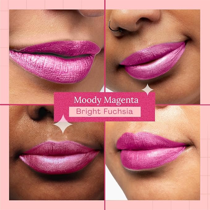 Aromi Metallic Liquid Lipstick | Long-lasting, Fuchsia, Pink Lip Color with Shimmery Finish, Waterproof, Vegan, Cruelty-free, Gluten Free (Moody Magenta)