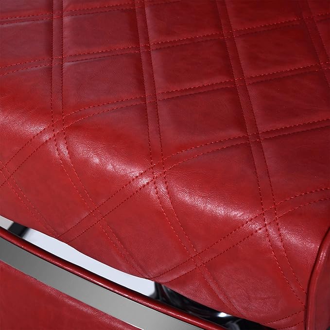 BarberPub Heavy Duty Metal Vintage Barber Chair All Purpose Hydraulic Recline Salon Beauty Spa Shampoo Equipment 3825 (Red with Red Stitches)