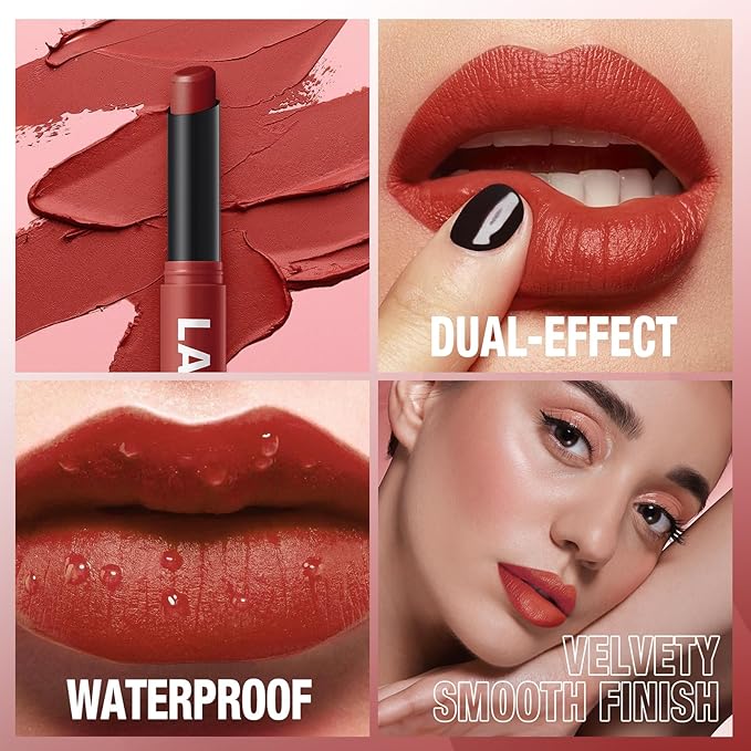 Jolilab 8Pcs Velvet Matte Lipstick Nude Matte Soft Dark Color Stick High Pigmented Long-Lasting Waterproof Lip Stick Lip Balm Beauty Cosmetics Gift for Girls and Women（7-12+1+5