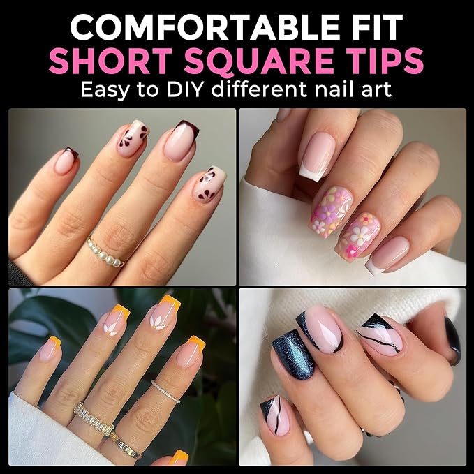 UNA GELLA Short Square Gel Nail Tips 216pcs Short Square Press on Nails Pre-shape Fake Nails for Full Cover Acrylic Nails False Nails For Nail Extension Home DIY Nail Salon 12 Sizes Gelly Tips