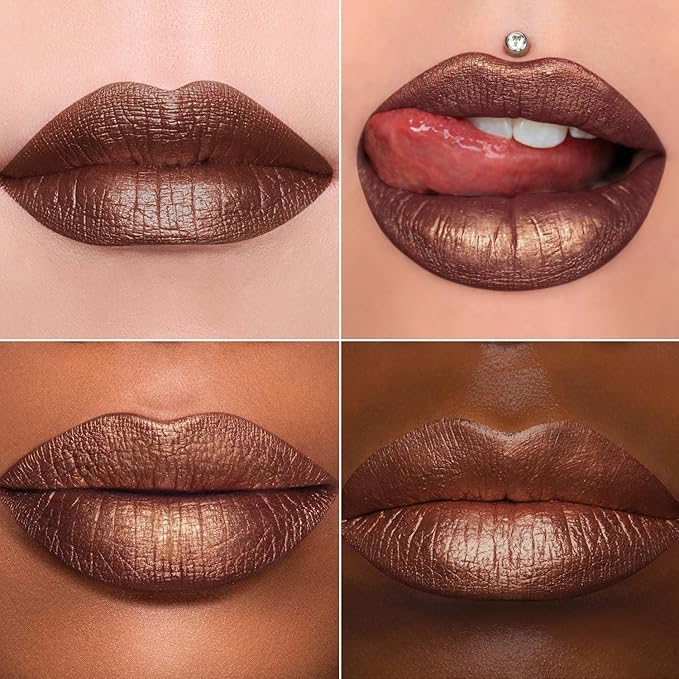 MAKI YIKA 3Pc Metallic Lipstick Long Lasting Pink Brown Nude Glitter Lipsticks High Shine Lipstick No Smudge No Transfer Liquid Lip Gloss (Pink/Nude/Brown)
