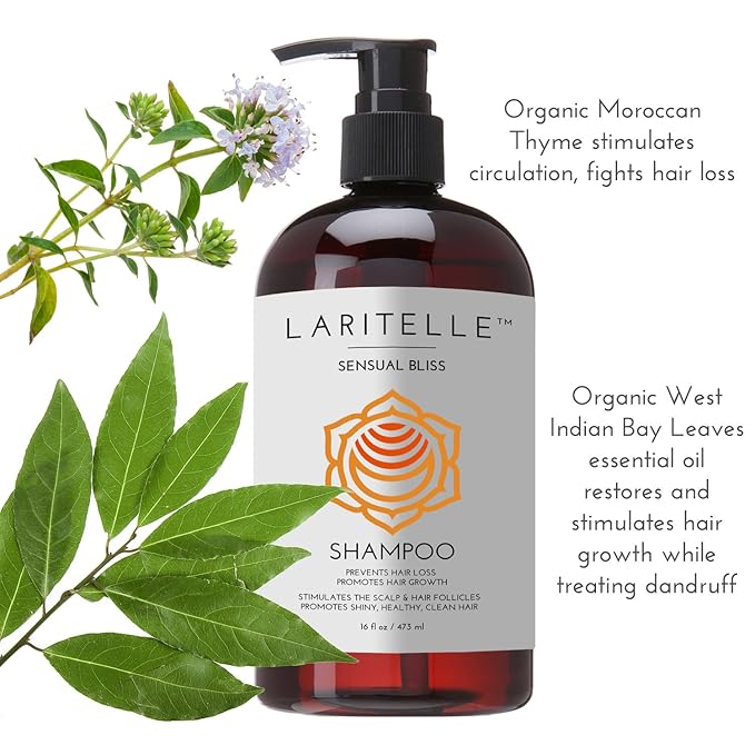 Laritelle Organic Hair Growth Set | Shampoo 16 oz + Conditioner 16 oz + Hair Loss Treatment 4 oz | Argan Oil, Rosemary, Palmarosa & Orange | NO GMO, Sulfates, Gluten, Alcohol, Parabens, Phthalates