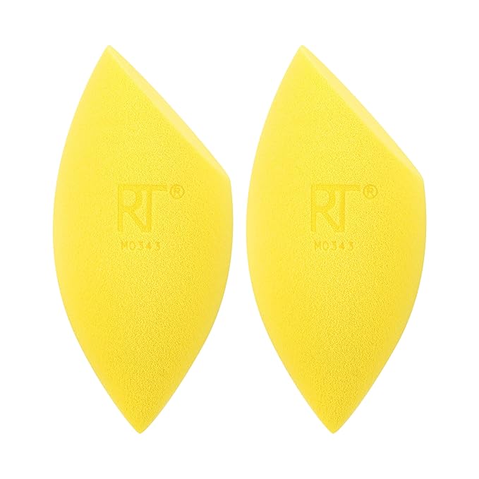 Real Techniques Miracle Concealer Sponge, Makeup Blending Sponge For Liquid & Cream Concealer, Elongated Shape For Precise Application Under Eyes & Tight Areas, Yellow, Latex-Free Foam, 2 Count