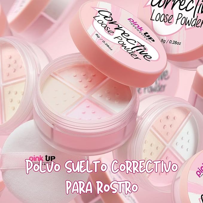 Pink Up | Corrective Loose Powder for Face | Mattifies and brightens without drying | Evens skin tone for all complexions | Baking Powder | Setting Powder | Cold | 8g | Model PKPT303