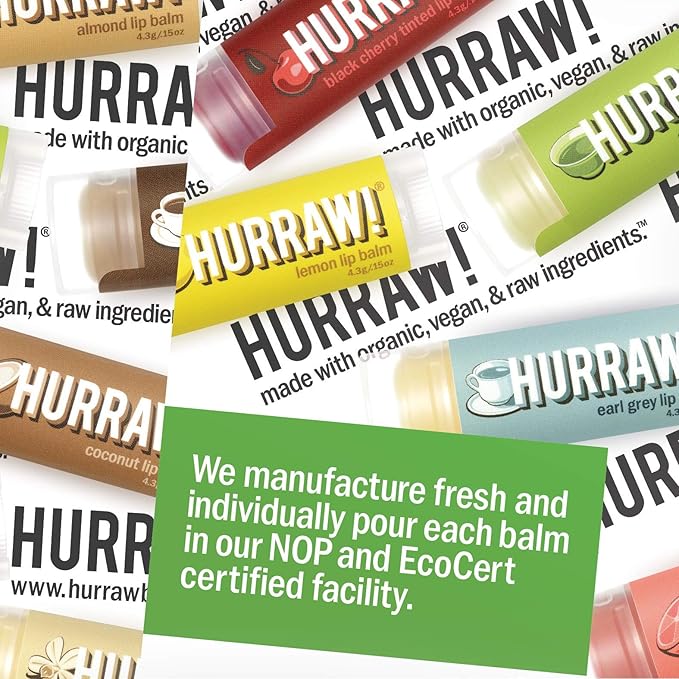 Hurraw! Lip Balms: Staff Favorites, 4 Balm Bundle Pack – Chocolate Mint, Watermelon, Vanilla Bean and Sun (SPF 15): Organic, Certified Vegan. 100% Natural Ingredients. Bee, Shea, Soy and Palm Free.