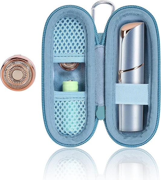 co2CREA Hard Case and Replacement Head Compatible with Finishing Touch Flawless Facial Hair Remover Electric Face Razor Women (Parisian Blue Case + Replacement Head)