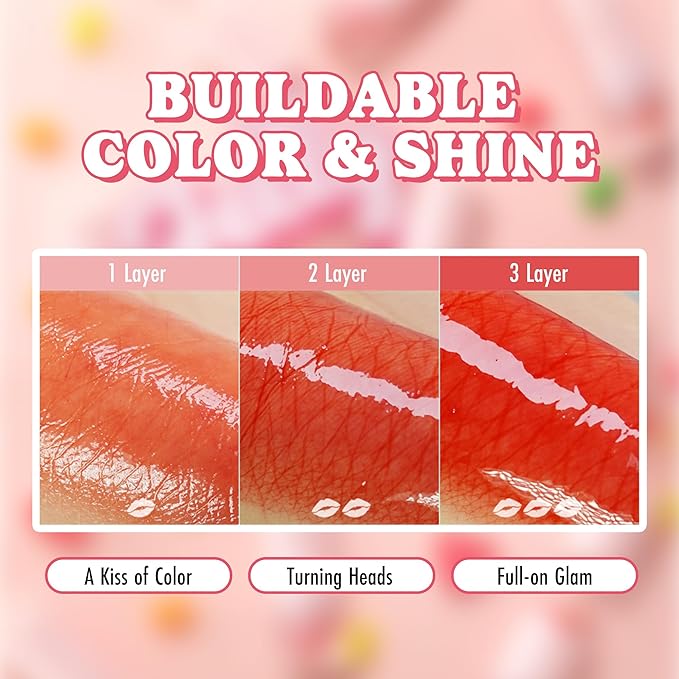 Peach C Jelly Beam Tint - Long Lasting Korean Lip Tint Stain Plumping Jelly Lip Gloss - Lightweight, Moisturizing & Buildable Lip Makeup Jelly Tint Blush with Vitamin E (Lucky Touch, 0.07 oz)