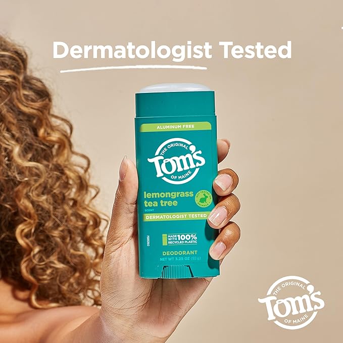 Tom's of Maine Lemongrass Tea Tree Aluminum Free Natural Deodorant For Women & Men | Goes on Clear | Odor & Wetness Protection | Naturally Derived and Moisture-Locking Ingredients | 3.25 oz (2 Pack)