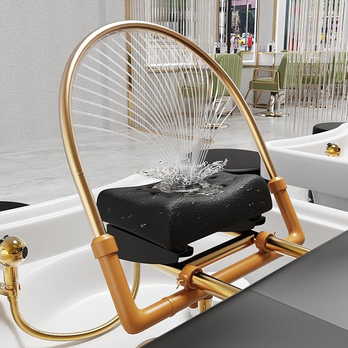 Head Spa Stationary Massage Table, Stainless Steel Gold Color-Plated Frame, Black PU Leather with Water Cycle & Fumigation Salon Equipment for Beauty Head Spa Physical Therapy Massage