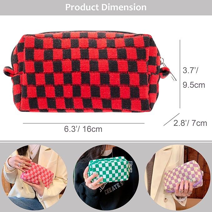 Pazimiik checkered makeup bag for