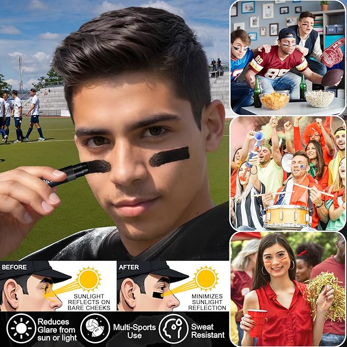 Jim&Gloria Water Resistant Under Eye Black Stick Sports Face Paint Body Markers Makeup Athletes Softball Stuff Lacrosse Baseball Drip Football Gear Game Accessories Gift 8 Colors Eyeblack Painting Kit