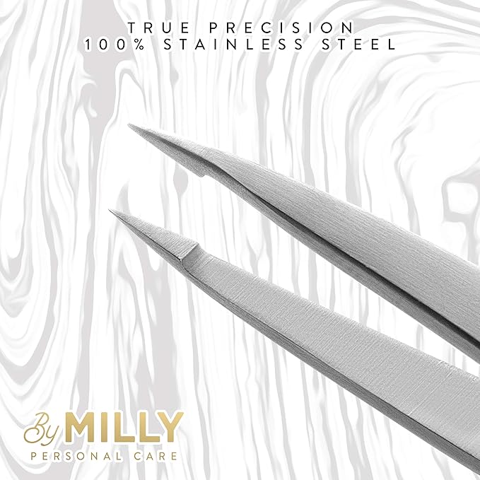 Pointed Tweezers | High Carbon Stainless Steel Needle Nose | Fine Point Precision Hair Removal | Perfectly Aligned & Hand-Filed Sharp | Silver