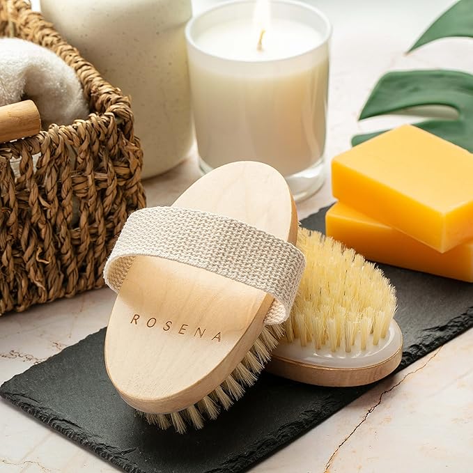 Dry Brushing Body Brush - Best for Exfoliating Dry Skin, Lymphatic Drainage and Cellulite Treatment - Organic Spa Exfoliator and Massage Scrub Brush with Natural Boar Bristles (Oval)