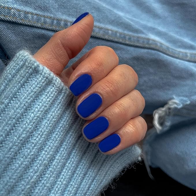 48Pcs Matte Royal Blue Press on Nails - Short Square Gel Nails - Glue on Acrylic Stick on False Nails for Women - Natural Handmade Thick Extra Short Petite
