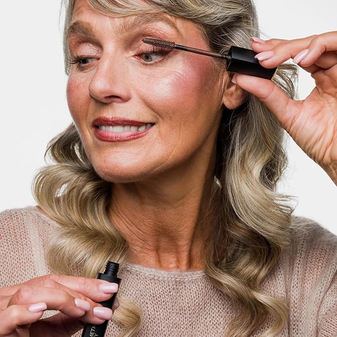 Cellmetics Mascara for Older Women 60 Plus, Volumizing & Lengthening Tubing Mascara with Lash Growth Effect, Hypoallergenic, Smudge-Free and Gentle for Sensitive Eyes (Brown)