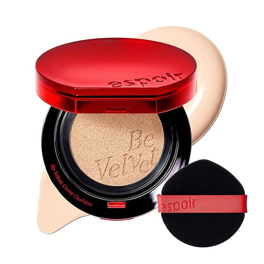 Espoir Be Velvet Cushion Foundation #13 Porcelain | Quick and Easy Coverage with Long-lasting Color by Zero Oxidation, Velvety Smooth Finish & Lightweight Formula, Vegan, Korean Makeup, 0.46 oz