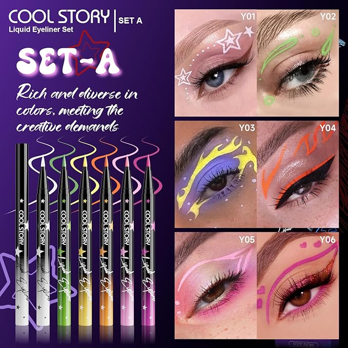 COOL STORY Liquid Eyeliner Waterproof Smudge Proof Eye Liner, 24H Long-Lasting, 0.6ml/0.02 fl.oz (SET-A)