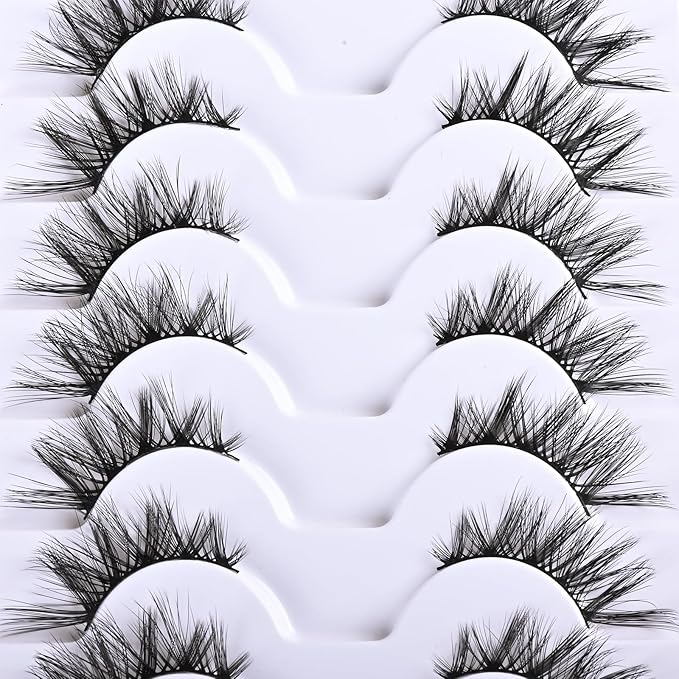 FARRED Half Lashes Short False Eyelashes Wispy Lash Strips Cat Eye Lashes Natural Look Fake Eyelashes Strip Eye Lash Pack 10 Pairs 8-15mm Pestañas