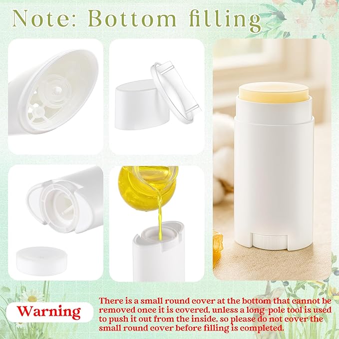 30 Pack 75ml/2.5oz Empty Deodorant Containers, Bottom Filling, White Plastic Oval Refillable Deodorant Containers Twist up Oval Lip Balm Tube for DIY Deodorants Lipstick Crayon Lotion