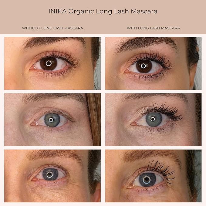 INIKA Organic Long Lash Mascara - Vegan, Non-Toxic Mascara for Volume and Length, Enriched with Essential Fatty Acids, Magnolia Bark Extract & Vitamin E, Cruelty-Free, Black