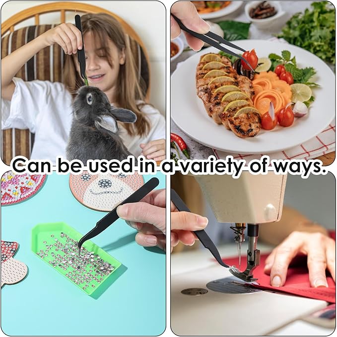 Tweezers for Crafting, 10 Pcs Stainless Steel Curved Craft Tweezers, Black Sticker Tweezer Kit Multipurpose Precision Tweezer for DIY Jewelry Making, Scrapbooking, Eyelash Extension