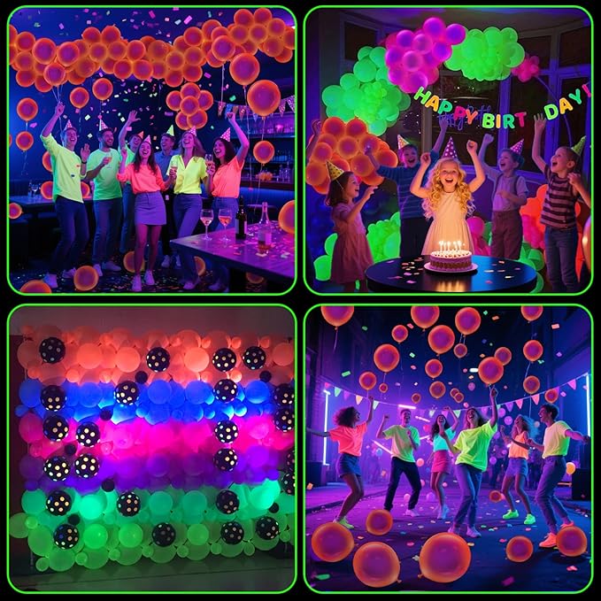 100 Pcs UV Neon Orange Balloons 12 inch Neon Party Supplies, Balloons, Glow in the Dark for Birthday, Graduation, Baby Shower,Wedding, Anniversary Valentines Party Decorations