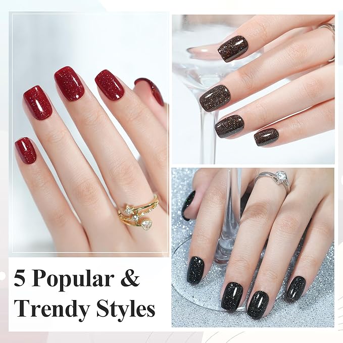 Valentines Press on Nails Short 5 Styles, Jofay Fashion 160Pcs Red Press on Nails, Square Glossy Glitter Fake Nails, Reusable Artificial Acrylic False Nails, Glue on Nails for Women