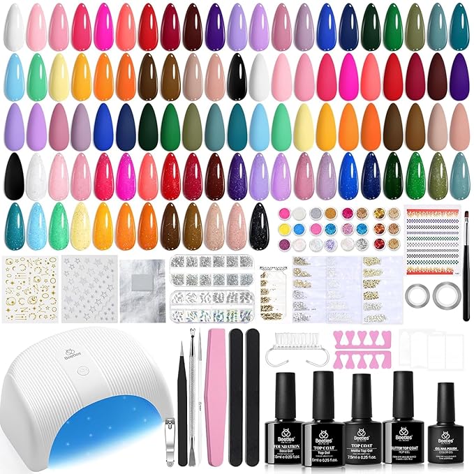 Beetles Gel Nail Polish Kit with U V Light - 53 Pcs Emotional Spectrum Pro 32 Colors Gel Nail Kit with Base &Matte &Glossy Top Coat and Tools Decoration Manicure Set Soak Off Gifts for Women Girls