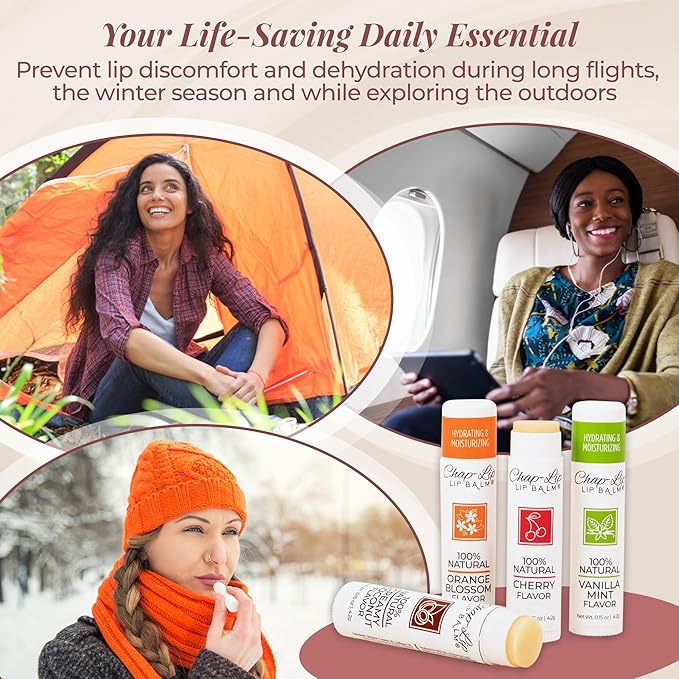 100% Natural Lip Balm Set - Hydrating and Moisturizing Beeswax Natural 4 Flavor Assortment - Lip Moisturizer for Dry Lips - Cocoa Butter - Petroleum Free Pack of 24