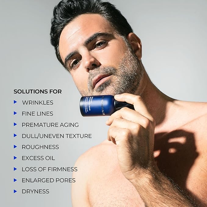 HOMMEFACE Men’s Advanced Age Defense Anti-Wrinkle Face Serum - Anti-Aging Korean Skincare Technology with Volufiline, Ceramide, Collagen, Hyaluronic Acid & Peptides, 1.69 fl oz