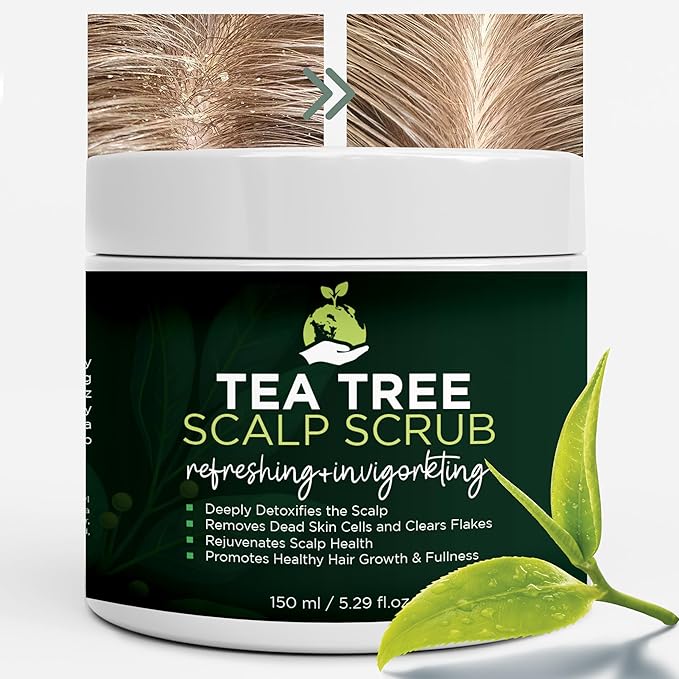 Tea Tree Scalp Scrub | Antifungal Itchy Scalp Treatment with Tea Tree Oil, Quartz Powder & Sea Salt | Gently Exfoliates, Relieves Dryness, Fights Dandruff, Promotes Healthy Hair Growth & Scalp Relief