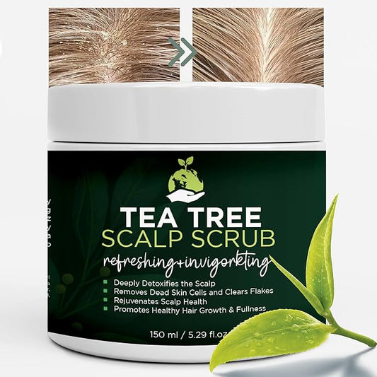 Tea Tree Scalp Scrub | Antifungal Itchy Scalp Treatment with Tea Tree Oil, Quartz Powder & Sea Salt | Gently Exfoliates, Relieves Dryness, Fights Dandruff, Promotes Healthy Hair Growth & Scalp Relief