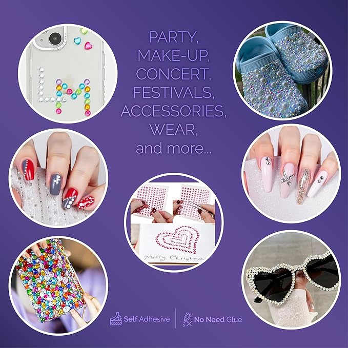 FACEGEM LONDON 15 Sheet Face Gems Rhinestone -SELF ADHESIVE- Rhinestones for Eyes Face Body Nails, Face Glitter, Nail Gems Rhinestone, Face Jewels Rhinestone for Party, Rave Festival, Make up