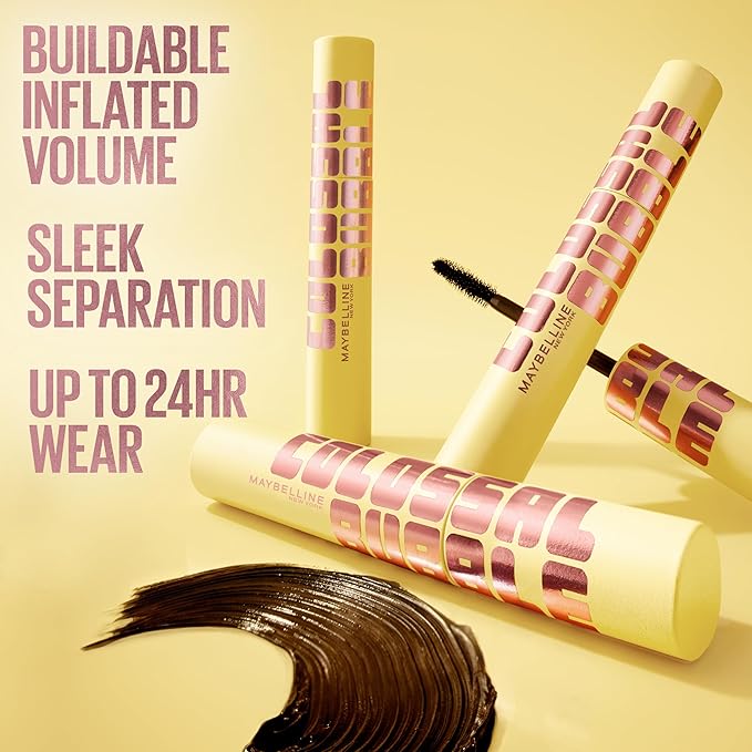Maybelline The Colossal Bubble Washable Mascara, Buildable Mascara Volume and Length Formula for Bold, Separated Lashes, Very Black, 1 Count