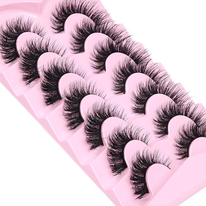 Mink Lashes Natural Look False Eyelashes Wispy Cat Eye Flat Lashes 3D Mink Lashes Natural Fake Lashes 15mm Strip Lashes Pack 7 Pairs by Kiromiro