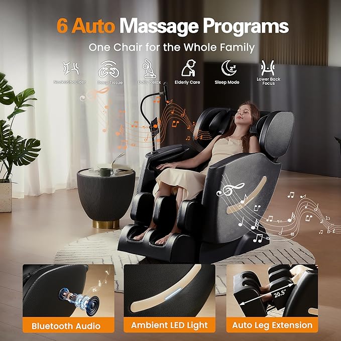 Massage chair full body, Zero Gravity Massage Chair with 10 Fixed Rollers, Shiatsu Massage Recliner Chair 2025, 6 Auto Mode, Airbags, Heating, Touch Screen Controller, Pain Relief Deep Tissue