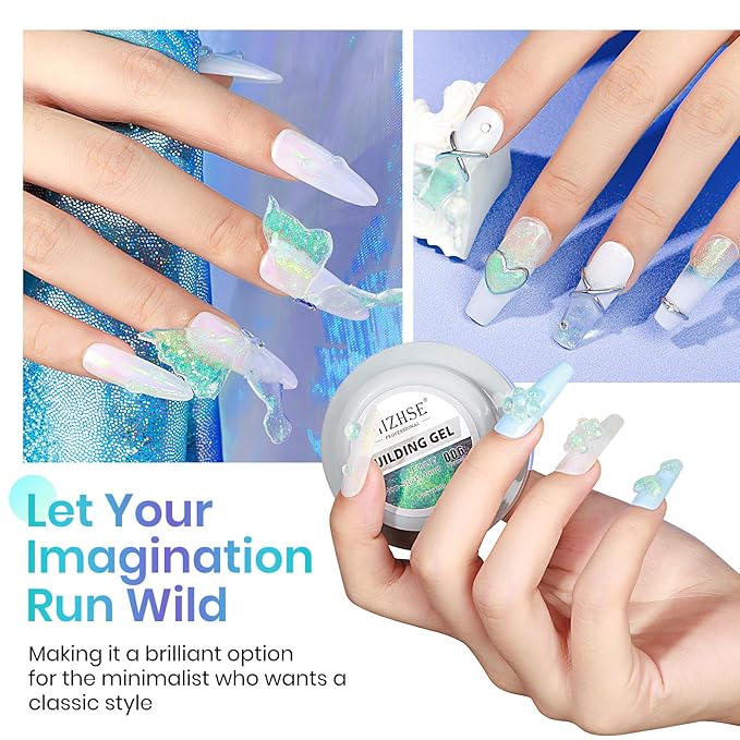 MIZHSE Mermaid Aurora Solid Builder Gel, 1oz Hard Gel for Nails 3D Non-sticky Builder Gels Polish Soak Off for Nails Salon Home DIY Manicure