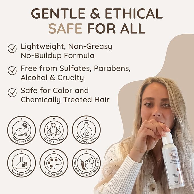 VITAMINS hair cosmetics Keratin Hair Serum for Frizzy and Damaged Hair - Anti Frizz Serum with Biotin, Castor Oil & Collagen for Heat Protection, Shine and Gloss Treatment - 4.25 Fl Oz