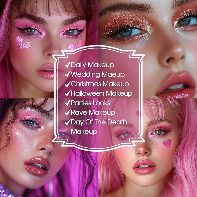 BOBISUKA Eyeshadow + Matte Lipstick Makeup Kit, 6 Colors Pink Rose Plum Shimmer Matte Gold Metallic Eye Shadow Pallet with Red Liquid Lipstick Makeup Set for Halloween, Daily,Parties, Concert