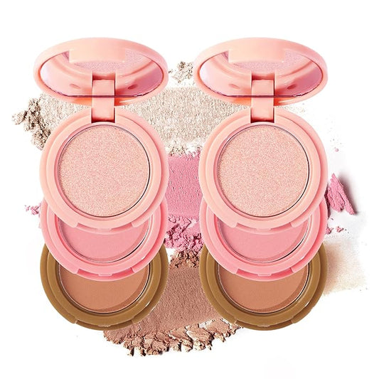 Makeup Eyeshadow Palettes, 3-in-1 Protable Multifunction Blush Highlighter Contour Palettes with 3 Trend Colors for Daily Natural Luster Makeup, Waterproof Long Lasting - 2 Pack #2