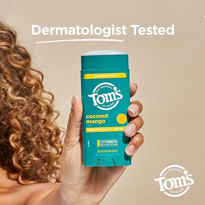 Tom's of Maine Coconut Mango Aluminum Free Natural Deodorant For Women & Men | Goes on Clear | Odor & Wetness Protection | Naturally Derived and Moisture-Locking Ingredients | 3.25 oz (2 Pack)