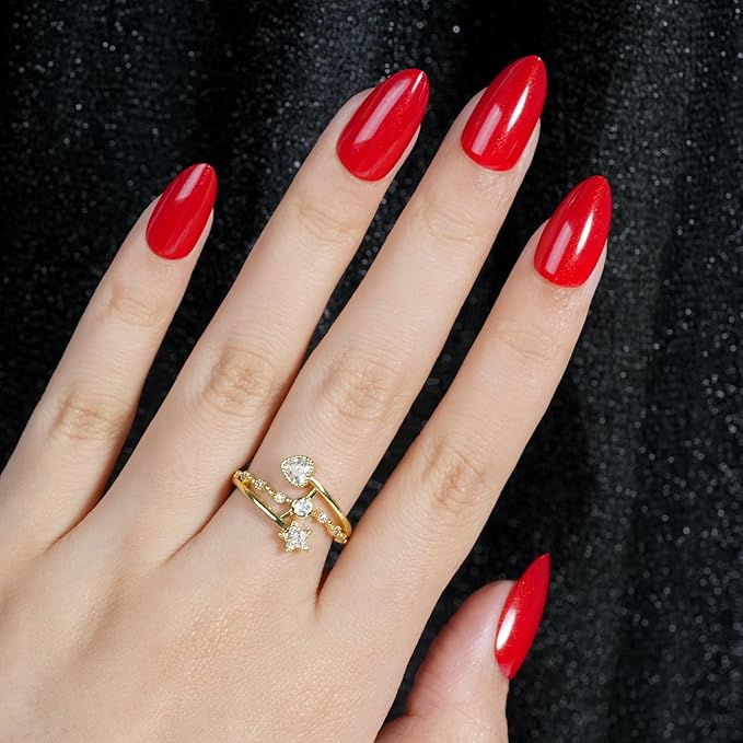 Jofay Fashion Christmas Fiery Red Press on Nails Set, 160Pcs Short Almond Fake Nails with Fine Glitter Glossy Acrylic False Nails Reusable Full Cover Stick on Nails for Women, 32 Sizes Thicker