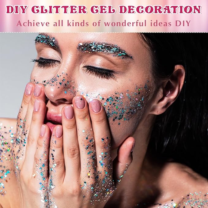 12 Colors Body Glitter Gel and Face Glitter Gel Makeup for Eyeshadow and Nails, Hair and Raves Festivals, Makeup for Women and Kids